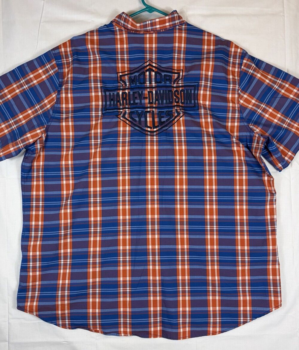Harley Davidson Motorcycles Shirt Back Logo SS Button Plaid Men’s 3XL Big Tall